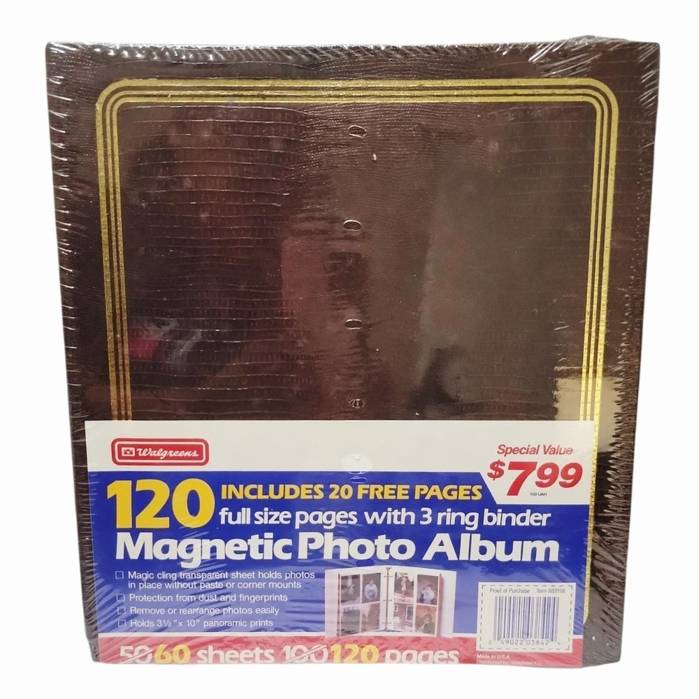 Vintage Walgreens Magnetic Photo Album 120 Pages Brown 3-Ring Binder New Sealed